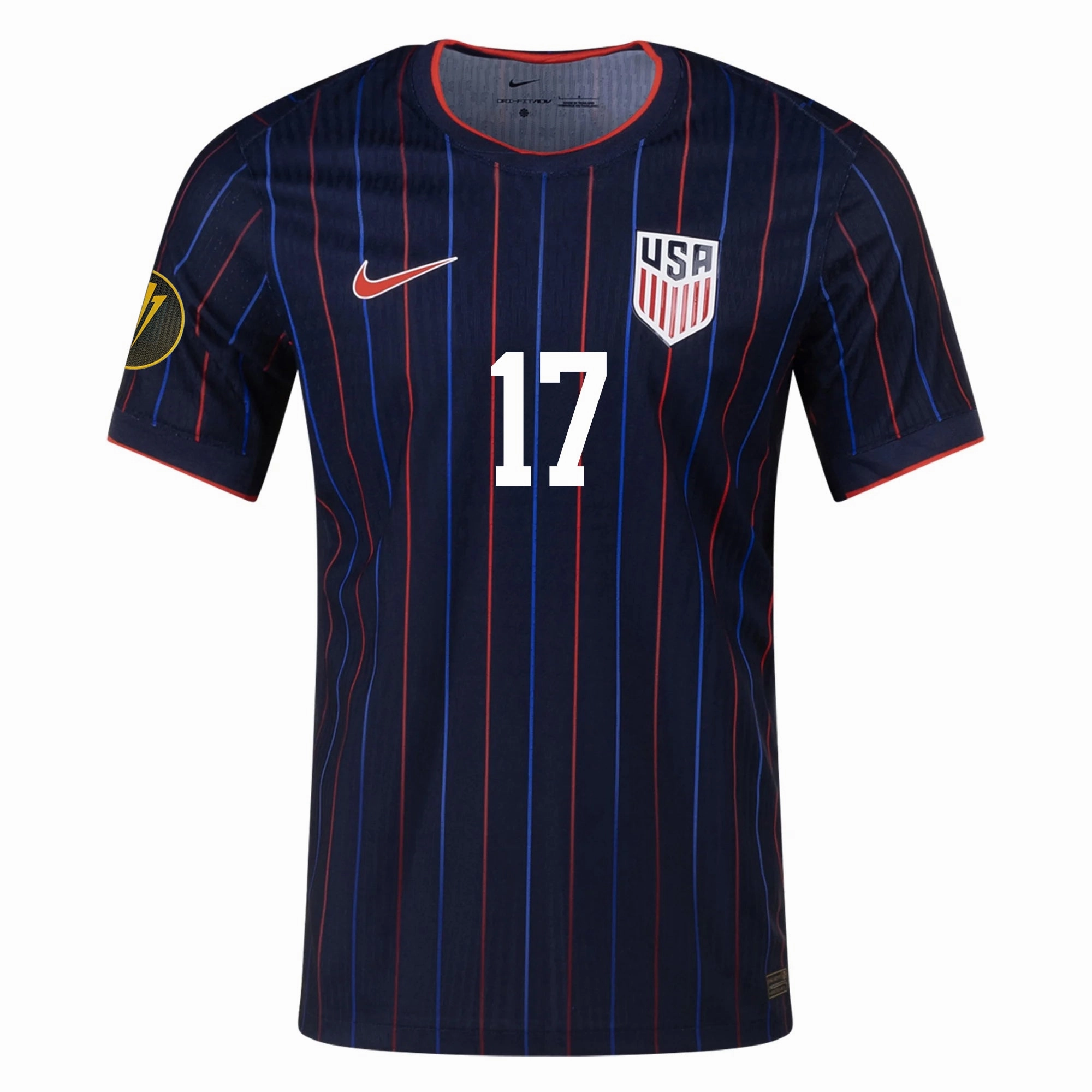 Mesh Ventilation Panels Nike Malik Tillman United States Away Match Authentic Jersey 25/26 w/ Gold Cup 2025 Patch (Obsidian/Challenge Red)