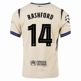 Breathable knit Clean Finish Nike Marcus Rashford Men's FC Barcelona Authentic Away Jersey w/ Champions League Patches (Team Gold/Persian Violet/Black)
