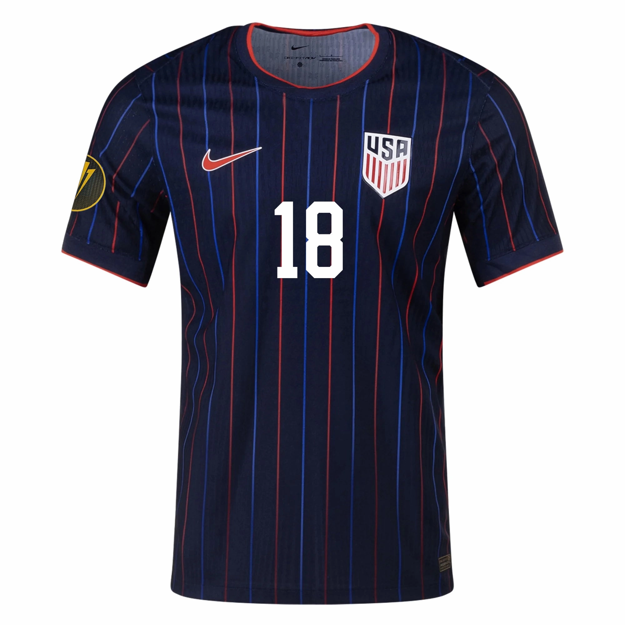 Mesh Panel Endurance Gear Nike Max Arfsten United States Away Match Authentic Jersey 25/26 w/ Gold Cup 2025 Patch (Obsidian/Challenge Red)