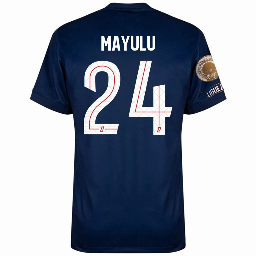 Nike Mayulu Men's PSG Home Jersey 25/26 w/ Ligue 1 Patch   Champions Patch (Navy/Red/White) Moisture Control System