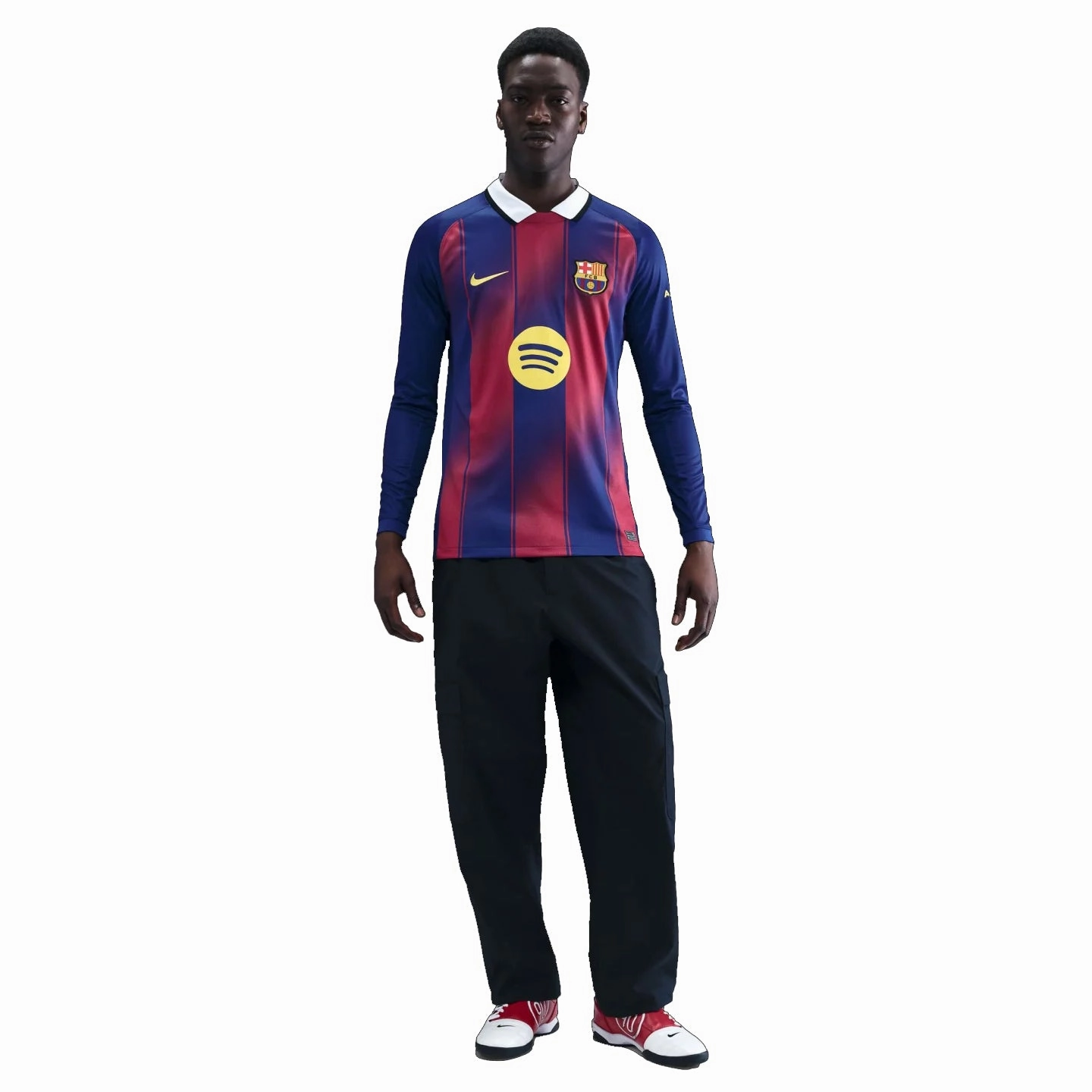 Nike Men's Barcelona 25/26 Long Sleeve Home Jersey (Deep Royal Blue/Midwest Gold) Moisture Management System Bemberg Collar Finish