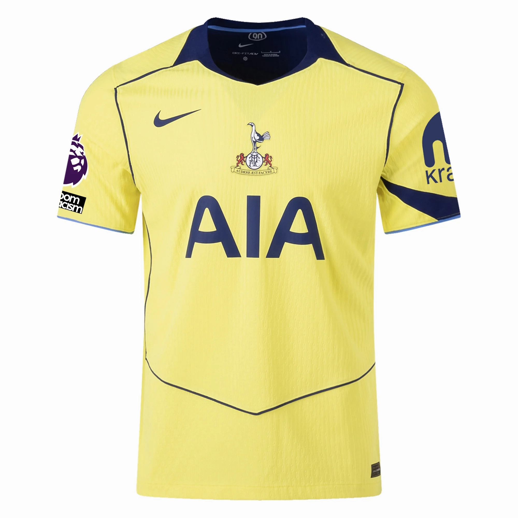 Quick Flex Nike Men's Tottenham Authentic T90 Third Jersey w/ EPL   No Room For Racism 25/26 (Dynamic Yellow/Blue Void)