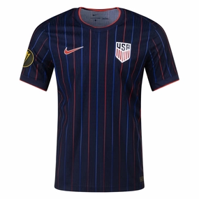 Nike Men's United States Away Match Authentic Jersey 25/26 w/ Gold Cup 2025 Patch (Obsidian/Challenge Red) Breathable Back Vents