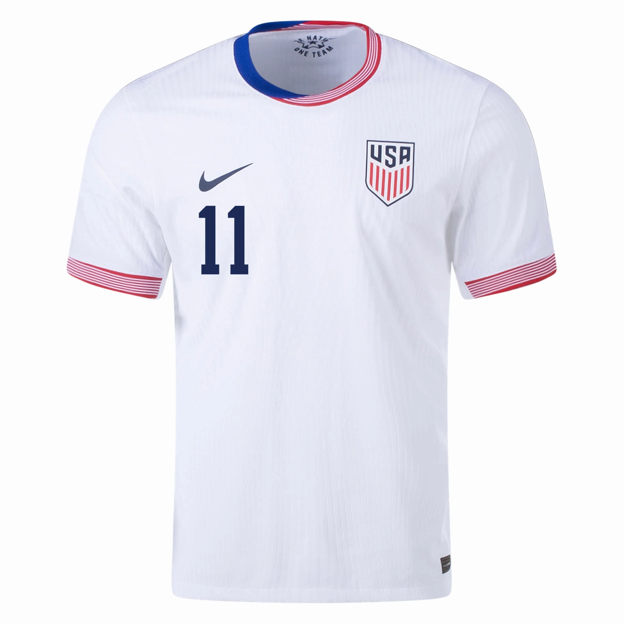 Double Layered Edging Nike Mens United States Authentic Brenden Aaronson Match Home Jersey 24/25 (White/Obsidian)