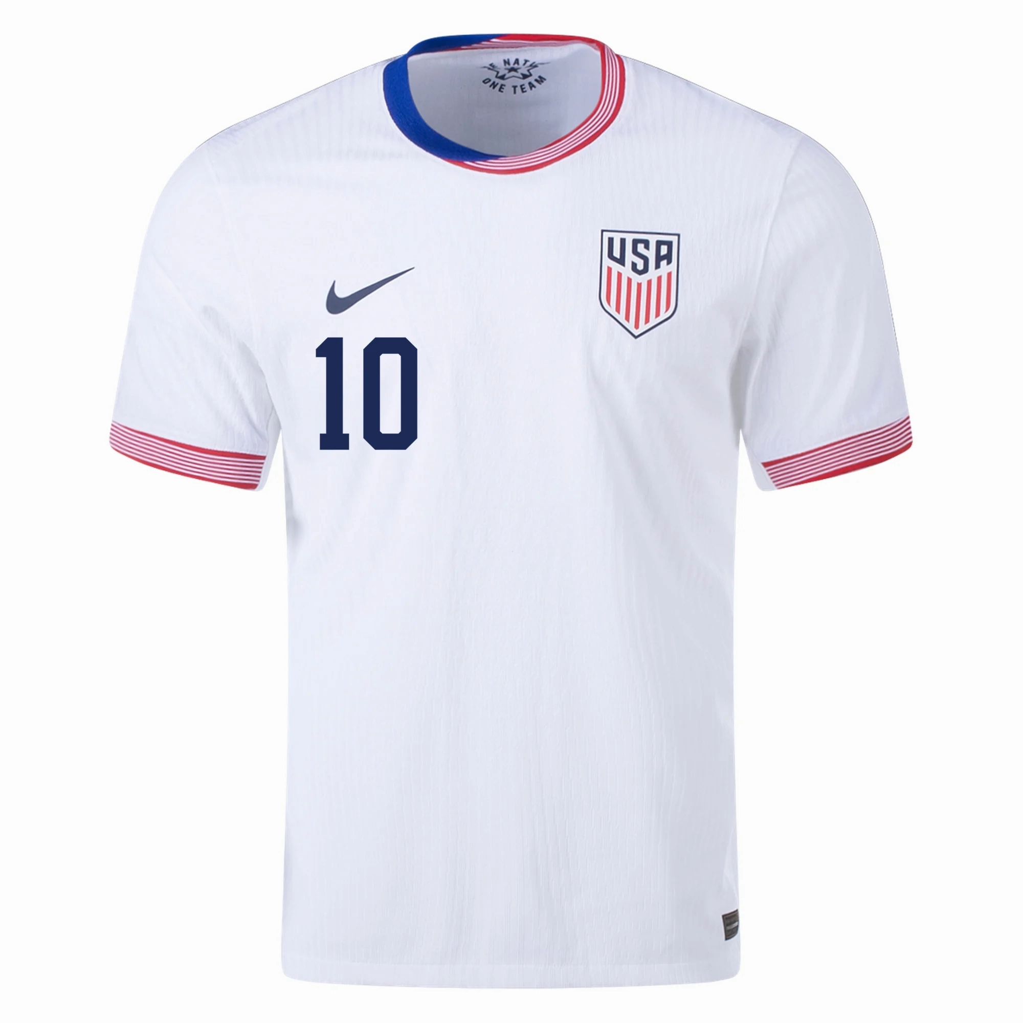 Nike Mens United States Authentic Christian Pulisic Match Home Jersey 24/25 (White/Obsidian) Zero Waste Manufacturing Process Weather Neutral