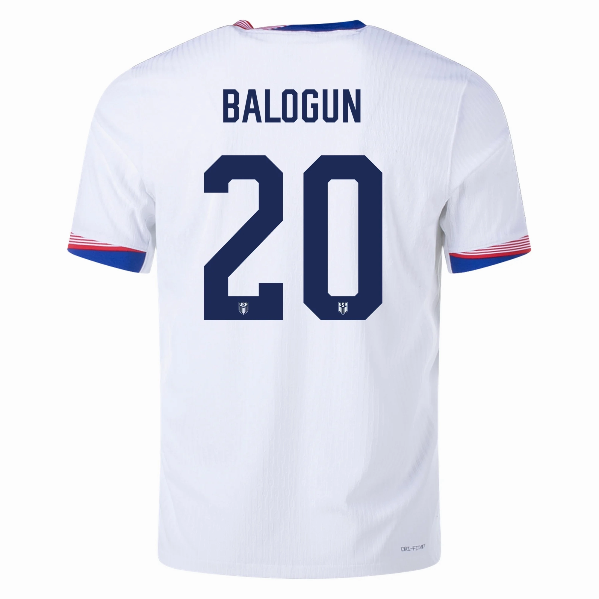Nike Mens United States Authentic Folarin Balogun Match Home Jersey 24/25 (White/Obsidian) Wrinkle Resistant Finish Heat Ready