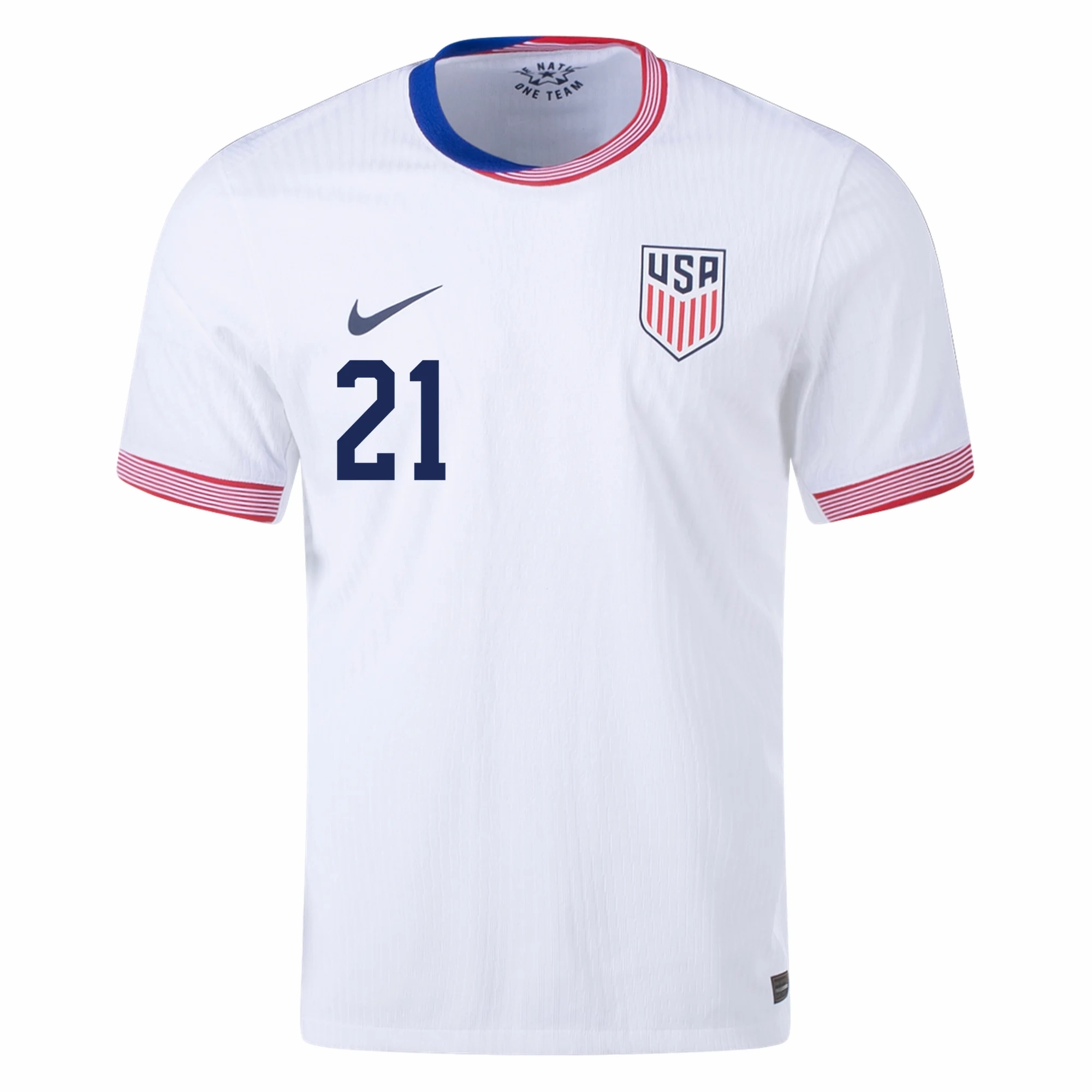 Nike Mens United States Authentic Timothy Weah Match Home Jersey 24/25 (White/Obsidian) Cooling Core Technology Tight Motion