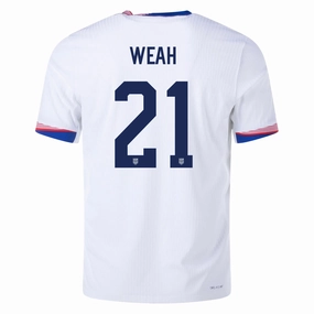 Nike Mens United States Authentic Timothy Weah Match Home Jersey 24/25 (White/Obsidian) Play Ready Anti Static Weave Technology