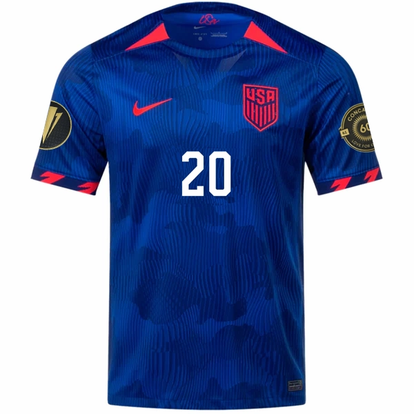 Nike Mens United States Balogun Away Jersey w/ Gold Cup Patches 23/24 (Hyper Royal/Loyal Blue) Mesh Ventilation Zones Non Restrictive Mobility Cut