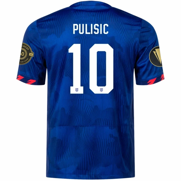 Nike Mens United States Christian Pulisic Away Jersey w/ Gold Cup Patches 23/24 (Hyper Royal/Loyal Blue) Tactile Surface Weave Antibacterial Fiber Blend