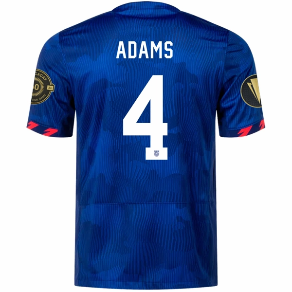 Nike Mens United States Tyler Adams Away Jersey w/ Gold Cup Patches 23/24 (Hyper Royal/Loyal Blue) Interlock Knit Structure Breathable mesh