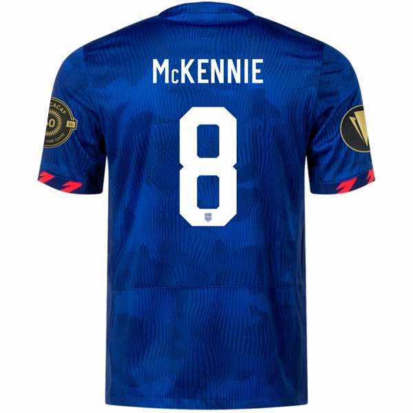 Nike Mens United States Weston McKennie Away Jersey w/ Gold Cup Patches 23/24 (Hyper Royal/Loyal Blue) Urban Fit Low Bulk Texture