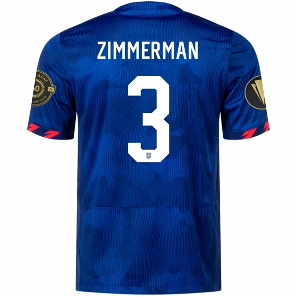 Nike Mens United States Zimmerman Away Jersey w/ Gold Cup Patches 23/24 (Hyper Royal/Loyal Blue) Relaxed Comfort Smart Motion