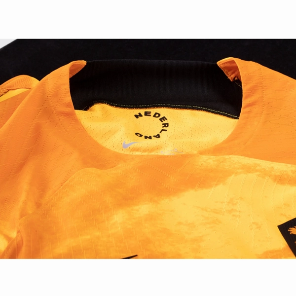 Nike Netherlands De Ligt Match Authentic Home Jersey 22/23 (Laser Orange/Black) Flex Ribbed Cuffs Athletic Silicone Trim