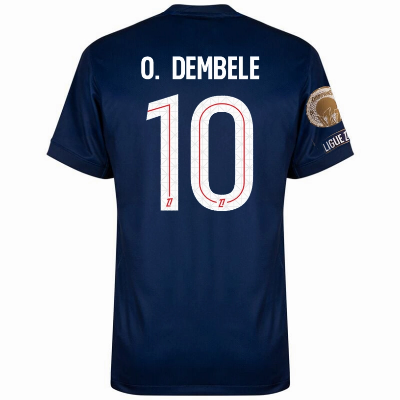 Nike O. Dembele Men's PSG Home Jersey 25/26 w/ Ligue 1 Patch   Champions Patch (Navy/Red/White) Non Chafing Edges Fast Cooling