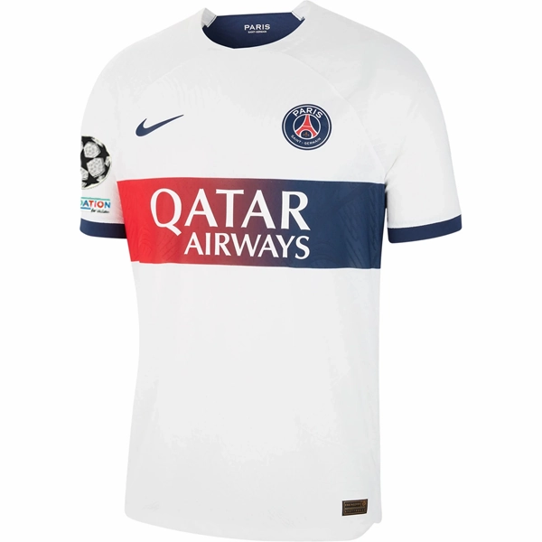 Nike Paris Saint-Germain Authentic Archaf Hakimi Match Vaporknit Away Jersey w/ Champions League Patches 23/24 (White/Midnight Navy) Mesh Paneling