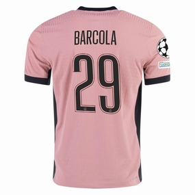 Microfiber Performance Blend Garment Dyed Finish Nike Paris Saint-Germain Authentic Bradley Barcola Third Jersey w/ Champions League Patches 24/25 (Rust Pink/Black)