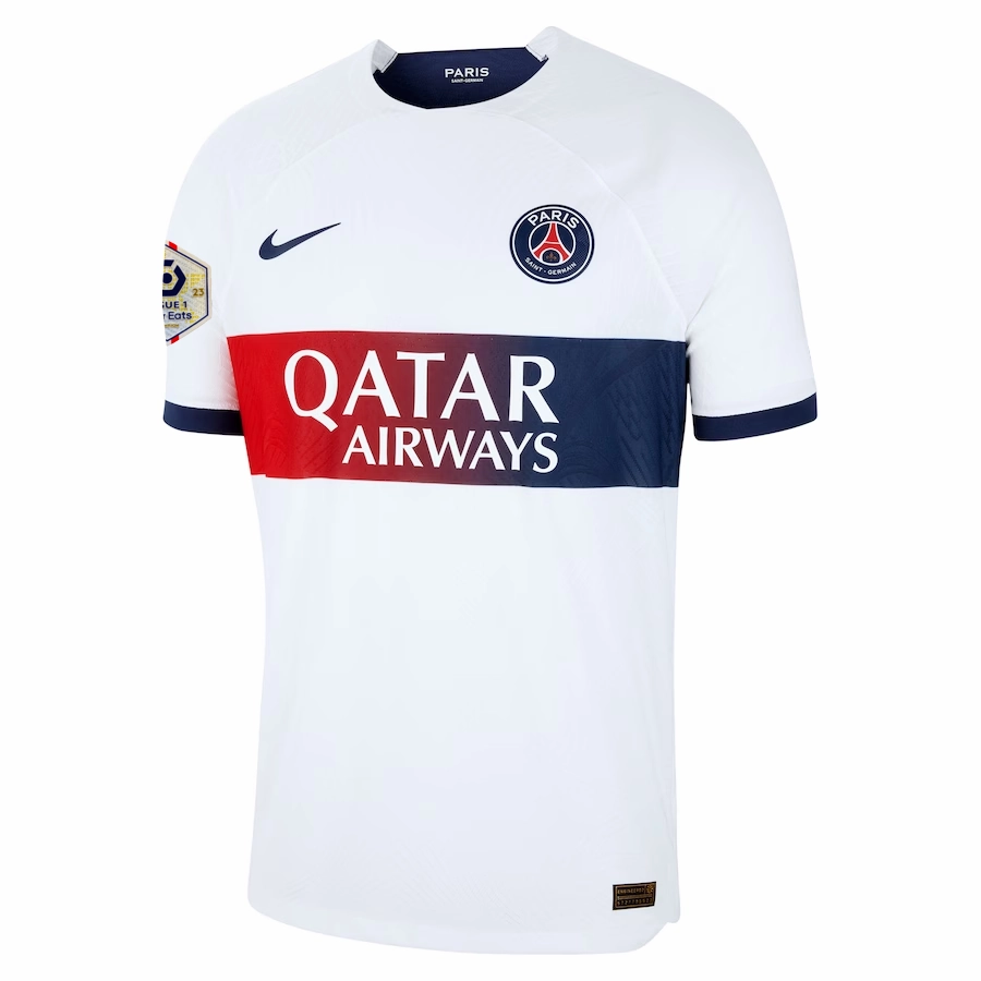Nike Paris Saint-Germain Authentic Ekitike Match Vaporknit Away Jersey w/ Ligue 1 Patch 23/24 (White/Midnight Navy) Durable Blends