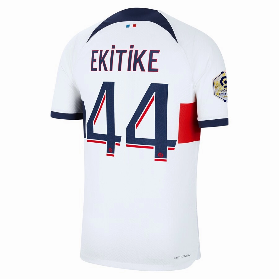 Nike Paris Saint-Germain Authentic Ekitike Match Vaporknit Away Jersey w/ Ligue 1 Patch 23/24 (White/Midnight Navy) Smooth Surface Finish