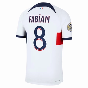 Nike Paris Saint-Germain Authentic Fabian Match Vaporknit Away Jersey w/ Ligue 1 Patch 23/24 (White/Midnight Navy) Brushed Fleece Lining Active Hours