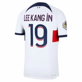 Nike Paris Saint-Germain Authentic Lee Kang In Match Vaporknit Away Jersey w/ Ligue 1 Patch 23/24 (White/Midnight Navy) High Elasticity Fabric Tubular Body Mapping