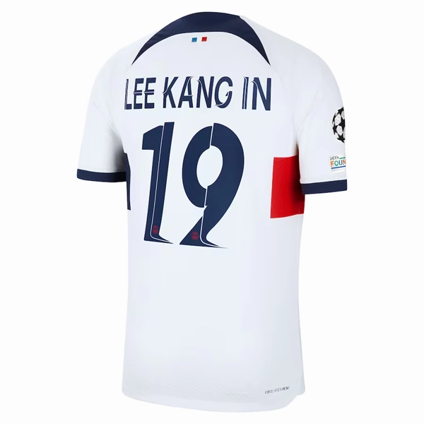 Nike Paris Saint-Germain Authentic Lee King In Match Vaporknit Away Jersey w/ Champions League Patches 23/24 (White/Midnight Navy) Free Motion