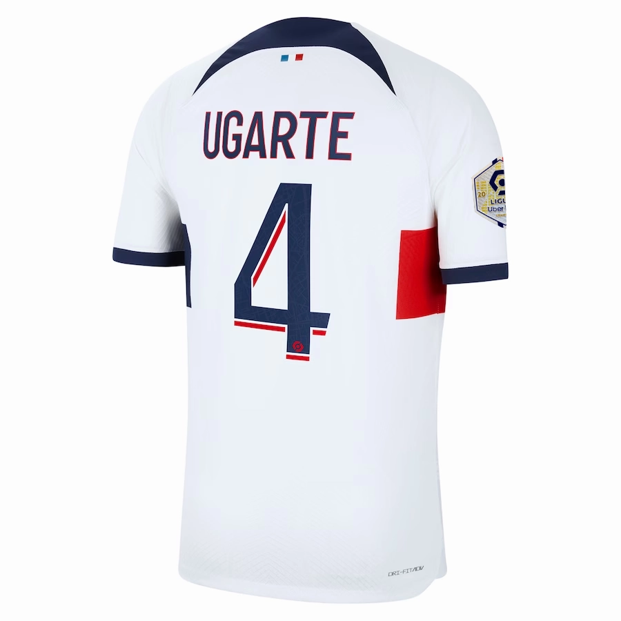 UV Protection Finish Nike Paris Saint-Germain Authentic Manuel Ugarte Match Vaporknit Away Jersey w/ Ligue 1 Patch 23/24 (White/Midnight Navy)