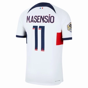 Nike Paris Saint-Germain Authentic Marco Asensio Match Vaporknit Away Jersey w/ Ligue 1 Patch 23/24 (White/Midnight Navy) Training session Breath Ready