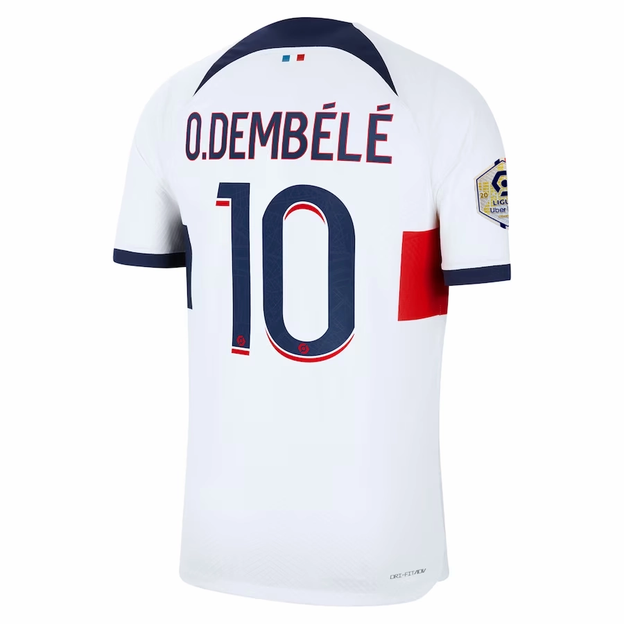 Nike Paris Saint-Germain Authentic Ousmane Dembele Match Vaporknit Away Jersey w/ Ligue 1 Patch 23/24 (White/Midnight Navy) Core Movement
