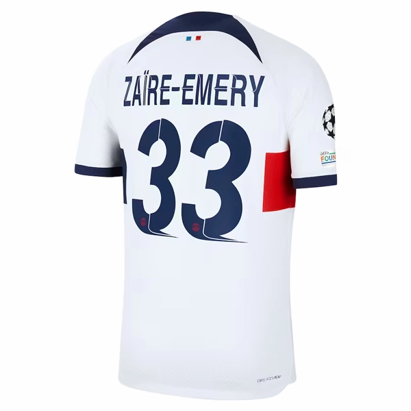 Quick Comfort Sweat Control Nike Paris Saint-Germain Authentic Zaire--Emery Match Vaporknit Away Jersey w/ Champions League Patches 23/24 (White/Midnight Navy)