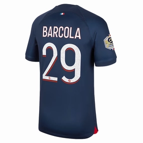 Nike Paris Saint-Germain Bradley Barcola Home Jersey w/ Ligue 1 Champions Patch 23/24 (Midnight Navy) Essential Fit