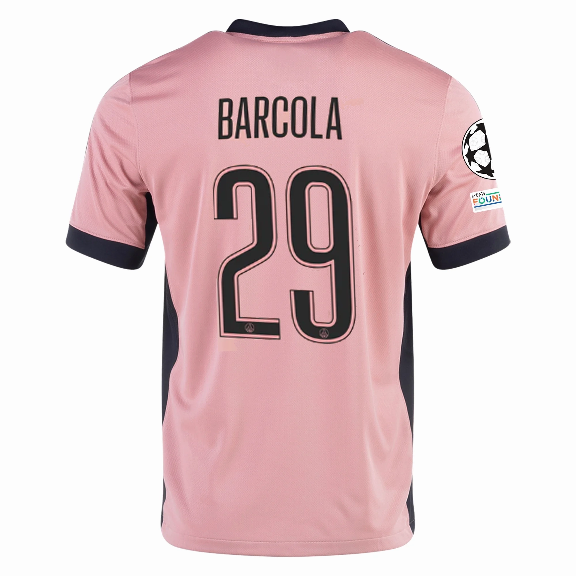 Nike Paris Saint-Germain Bradley Barcola Third Jersey w/ Champions League Patches 24/25 (Rust Pink/Black) streamlined look Reinforced Stress Point Stitching