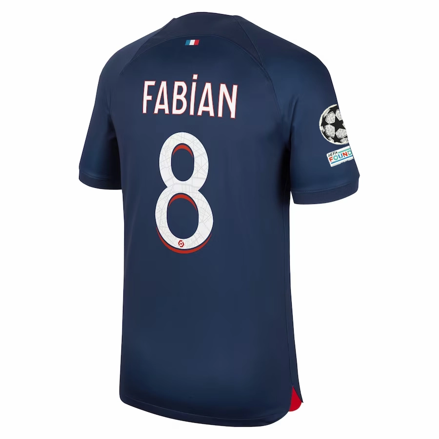 Slub Textured Surface Nike Paris Saint-Germain Fabian Ruiz Home Jersey w/ Champions League Patches 23/24 (Midnight Navy)