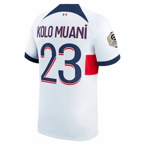 Flexible Apparel Nike Paris Saint-Germain Kolo Muani Away Jersey w/ Ligue 1 Patch 23/24 (White/Midnight Navy)