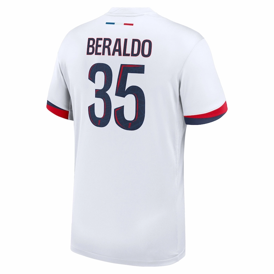 Nike Paris Saint-Germain Lucas Beraldo Away Jersey 24/25 (White/Midnight Navy) Relaxed Silhouette Fast Response
