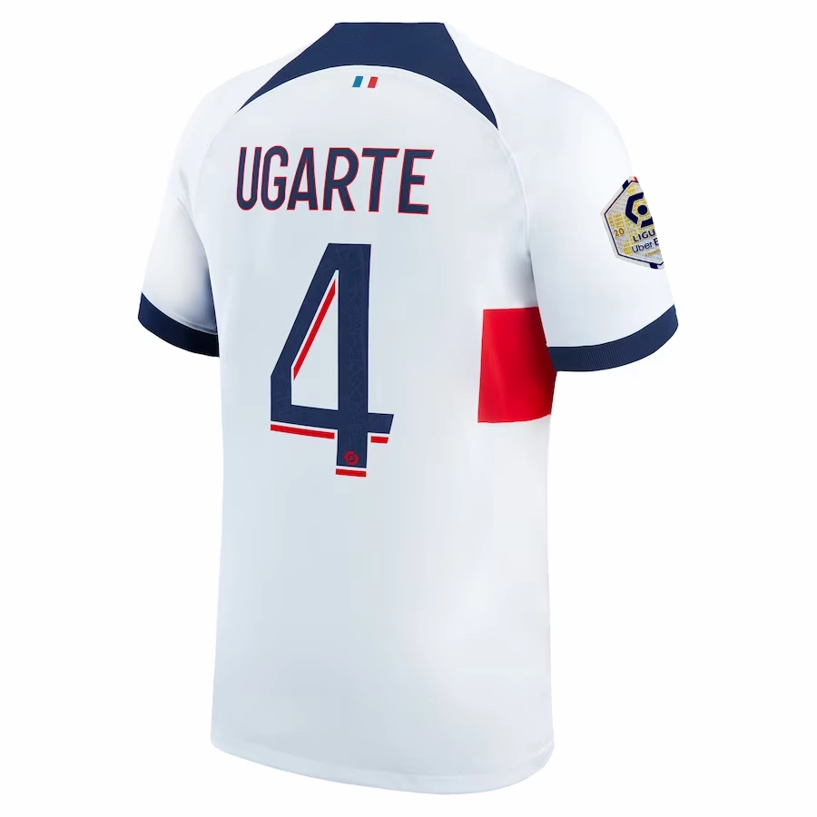 Timeless Design Lightweight Layering Nike Paris Saint-Germain Manuel Ugarte Away Jersey w/ Ligue 1 Patch 23/24 (White/Midnight Navy)