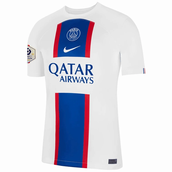 Nike Paris Saint-Germain Marco Verratti Third Jersey w/ Ligue 1 Champion Patch 22/23 (White/Old Royal) Layer Base Sublimated Design