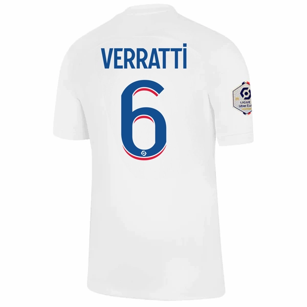 Nike Paris Saint-Germain Marco Verratti Third Jersey w/ Ligue 1 Champion Patch 22/23 (White/Old Royal) Fade Resistant Dye