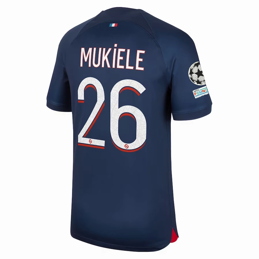 Nike Paris Saint-Germain Nordi Mukiele Home Jersey w/ Champions League Patches 23/24 (Midnight Navy) Daily Training Slim Profile