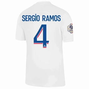 Lockstitch Detailing Nike Paris Saint-Germain Sergio Ramos Third Jersey w/ Ligue 1 Champion Patch 22/23 (White/Old Royal)