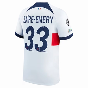 Nike Paris Saint-Germain Warren Za?re-Emery Away Jersey w/ Champions League Patches 23/24 (White/Midnight Navy) Sharp Cut Breath Ready