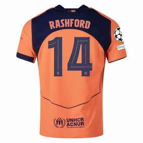 Nike Rashford FC Barcelona Third T90 Authentic Jersey 25/26 w/ Champions League Patches (Mango/Navy) Anti Pilling Construction