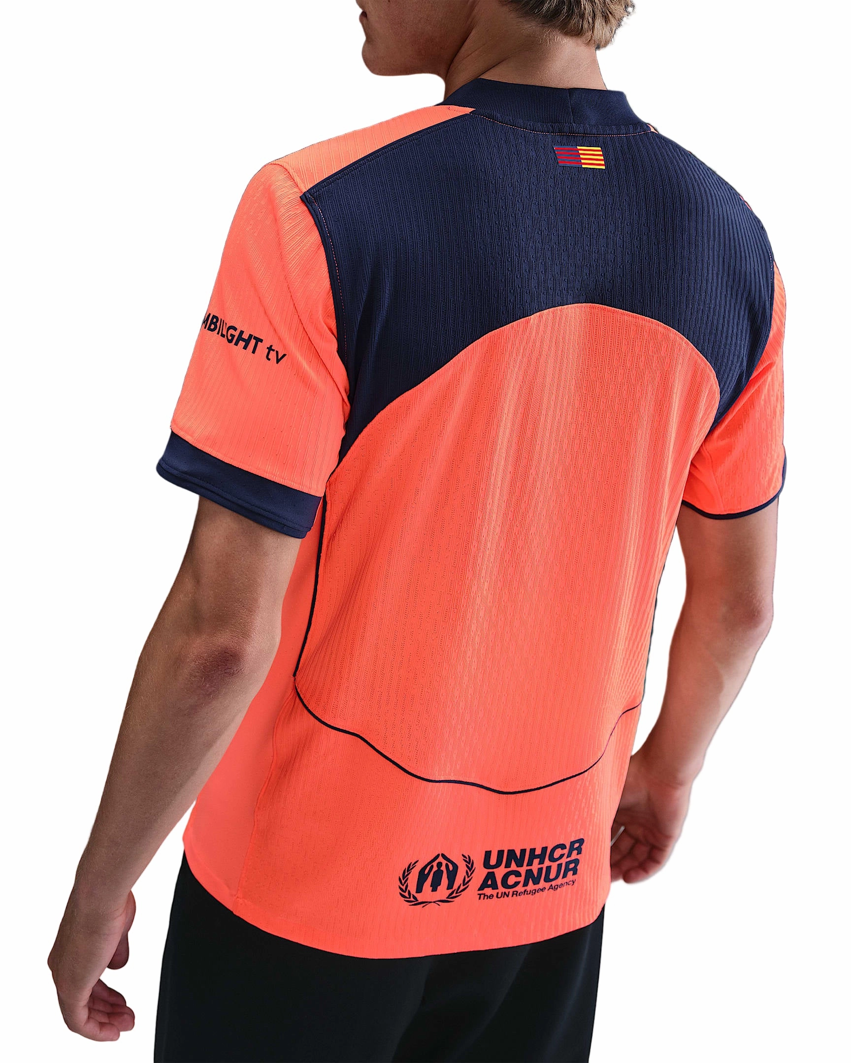 Nike Rashford FC Barcelona Third T90 Authentic Jersey 25/26 w/ Champions League Patches (Mango/Navy) Tagless Design