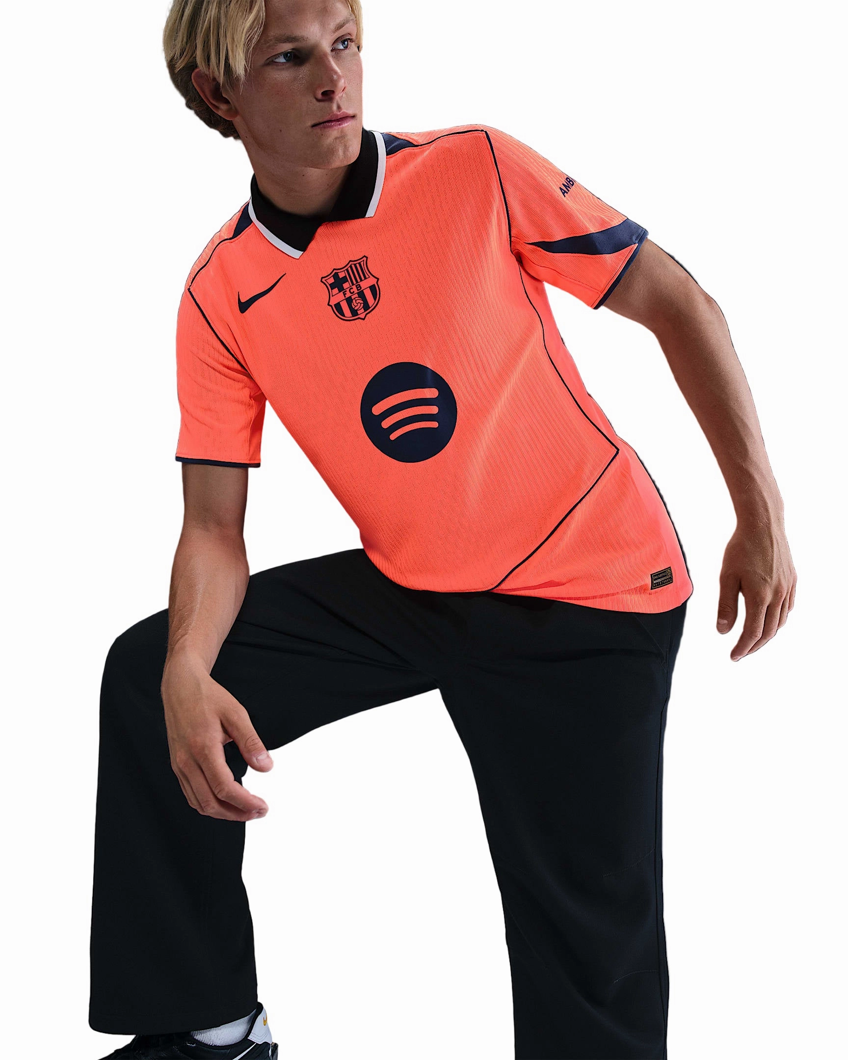 Nike Rashford FC Barcelona Third T90 Authentic Jersey 25/26 w/ Champions League Patches (Mango/Navy) Tight Feel No Slip Grip