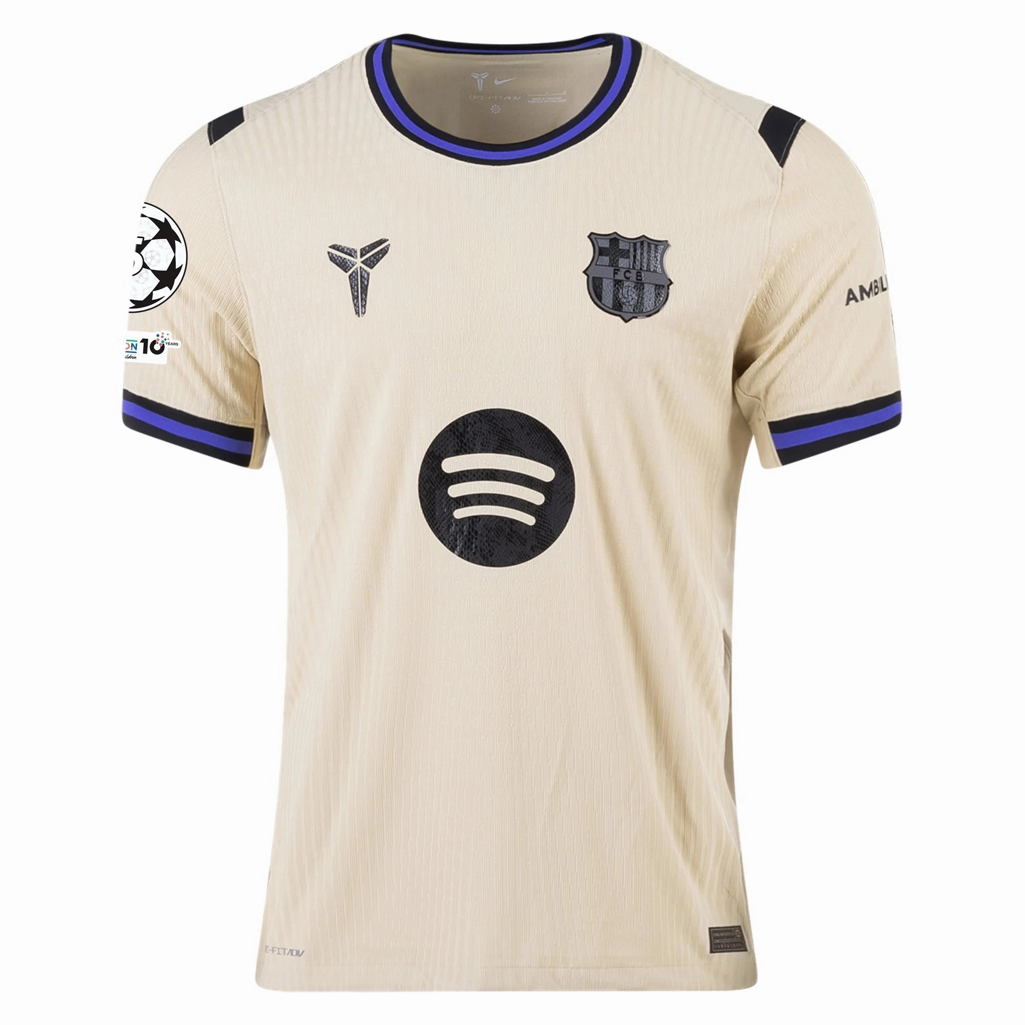 Nike Robert Lewandowski Men's FC Barcelona Authentic Away Jersey w/ Champions League Patches (Team Gold/Persian Violet/Black) Quick Repair Yarn Tensile Strength Fabric