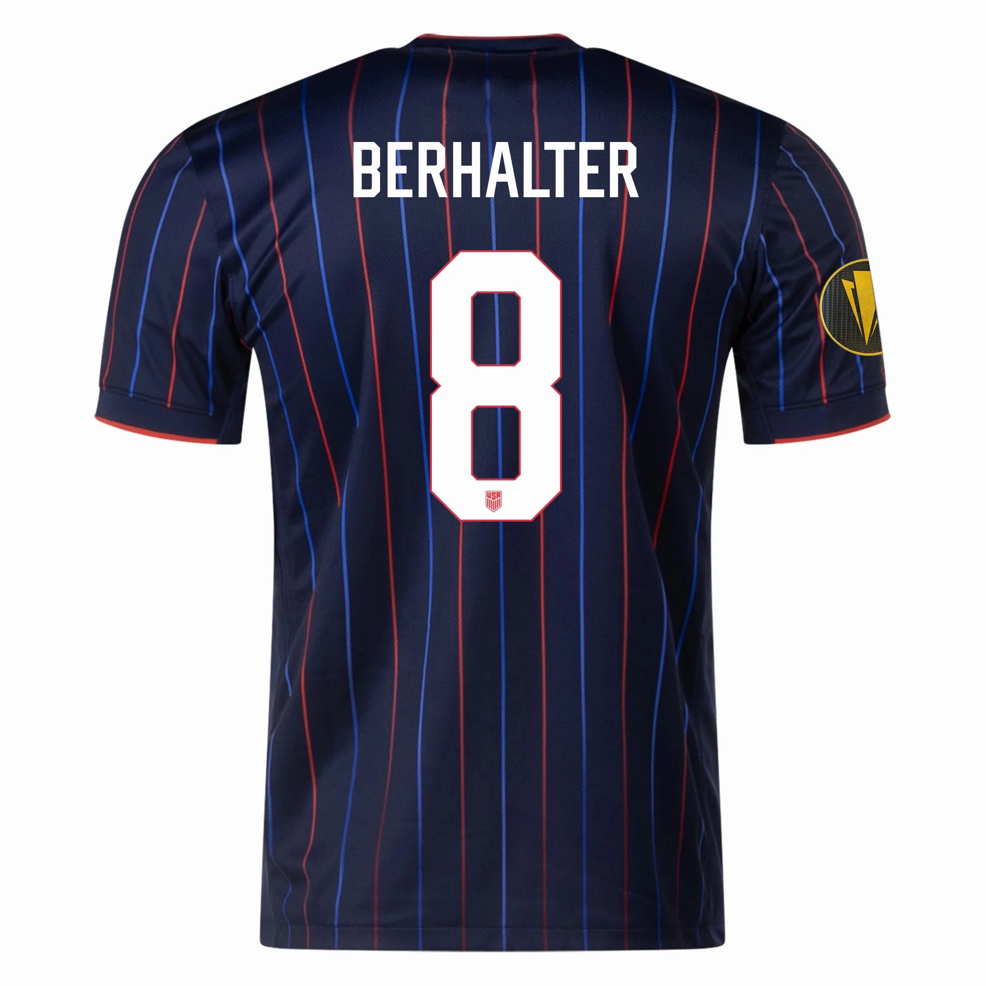 Smooth Lock Stitching Breathable Mesh Panels Nike Sebastian Berhalter United States Away Jersey 25/26 w/ Gold Cup Patch 2025 (Obsidian/Challenge Red)