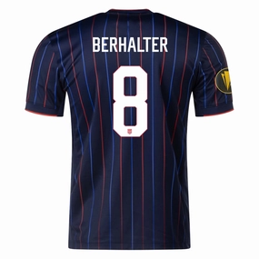 Smooth Lock Stitching Breathable Mesh Panels Nike Sebastian Berhalter United States Away Jersey 25/26 w/ Gold Cup Patch 2025 (Obsidian/Challenge Red)