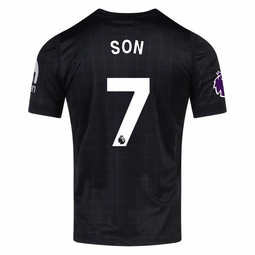 Nike Son Men's Tottenham Away Jersey w/ EPL   No Room For Racism Patches 25/26 (Black/Iron) Wind Resistant Coating