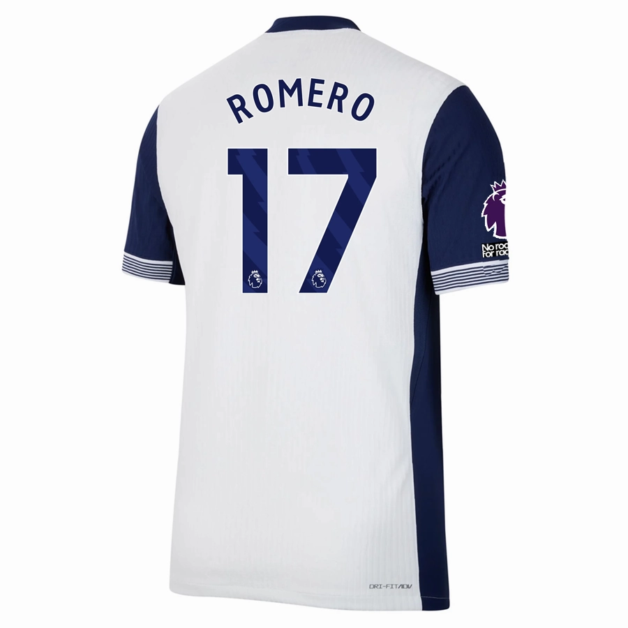 Nike Tottenham Authentic Cristian Romero Home Jersey w/ EPL   No Room For Racism Patches 24/25 (White/Binary Blue) Form Fitting Impact Fit