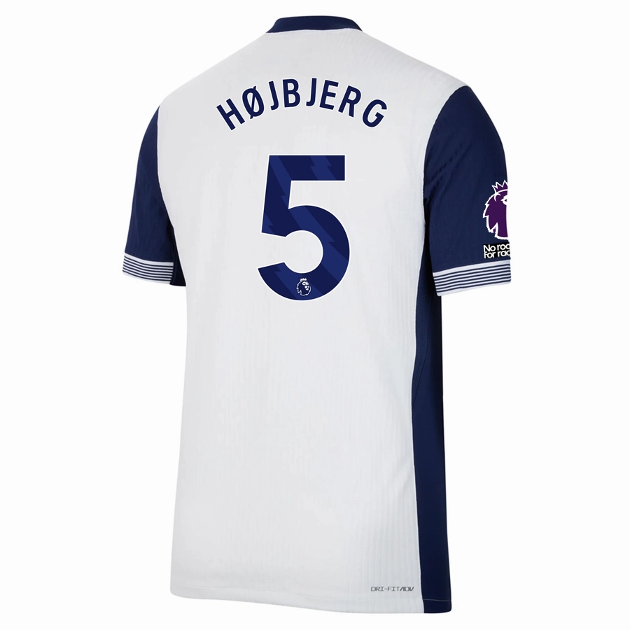 Nike Tottenham Authentic Pierre-Emile H?jbjerg Home Jersey w/ EPL   No Room For Racism Patches 24/25 (White/Binary Blue) Performance Driven Design Airflow Optimized